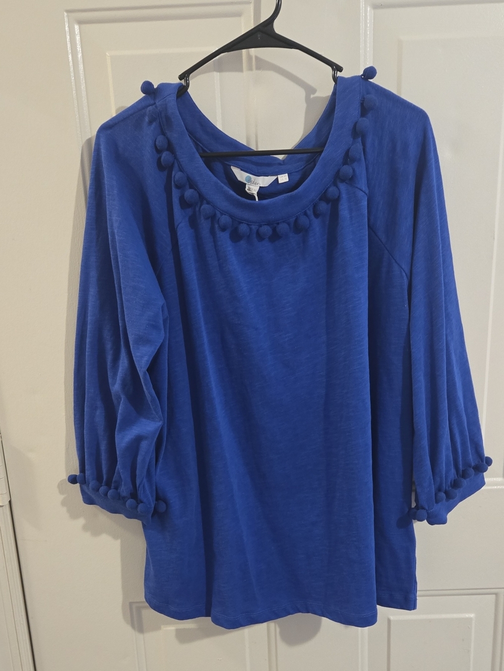 NWT Boden Rosemary Jersey Royal Blue Pom-Pom Trim 3/4 Sleeve Tunic Boat Neck 16